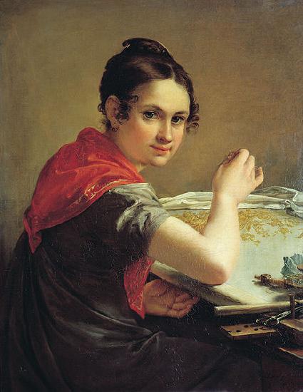Vasily Tropinin The Gold-Embroideress, oil painting image